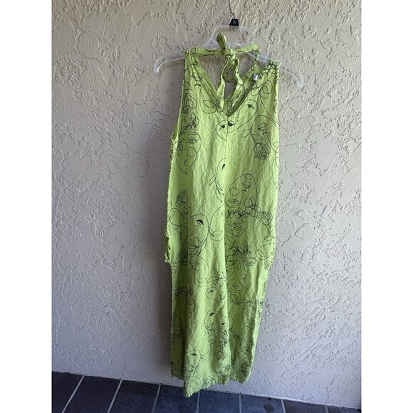 Made In Italy Women’s Romper Lime Green w/faces Print Large Tie Back V-neck - Picture 1 of 8